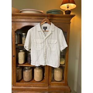 Banana Republic White Short-Sleeve Button Front Linen Blouse